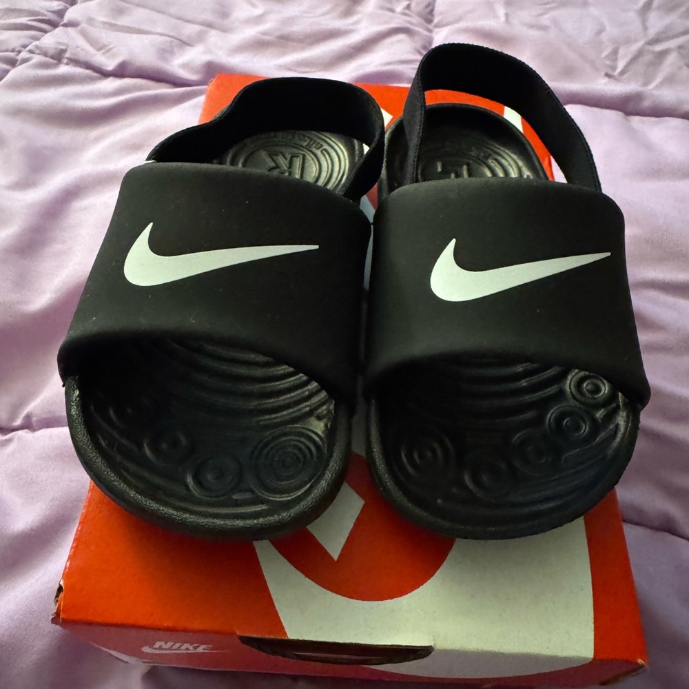 Nike Kids Black Slide Sandals with White Swoosh